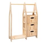 Armoire Dressing Montessori en Bois Naturel  3 Tiroirs + Penderie + Étagères - Armoire Dressing Enfant Montessori Cozy Kids | Rangement Chambre Bois Naturel