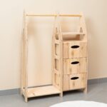Armoire Dressing Montessori en Bois Naturel  3 Tiroirs + Penderie + Étagères - Armoire Dressing Enfant Montessori Cozy Kids | Rangement Chambre Bois Naturel