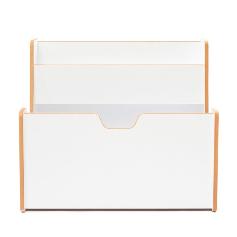 Bibliothèque Coffre à Jouets 2-en-1 Blanc - Meuble Montessori avec Porte-Livres et Poignées Transport - Rangement Chambre Enfant Cozy Kids | Mobilier Organisation Bois Naturel