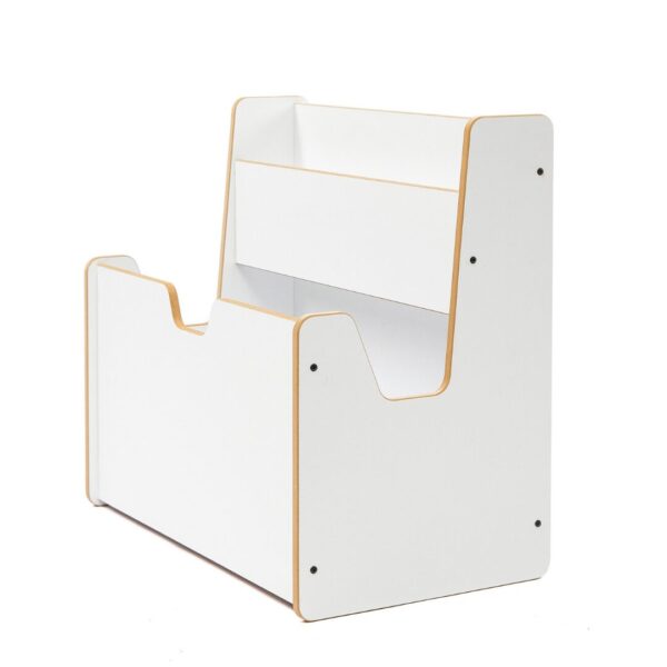 Bibliothèque Coffre à Jouets 2-en-1 Blanc - Meuble Montessori avec Porte-Livres et Poignées Transport - Rangement Chambre Enfant Cozy Kids | Mobilier Organisation Bois Naturel