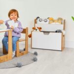 Bibliothèque Coffre à Jouets 2-en-1 Montessori - Bois Naturel et Blanc avec Poignées de Transport - Rangement Chambre Enfant Cozy Kids | Mobilier Organisation Bois Naturel