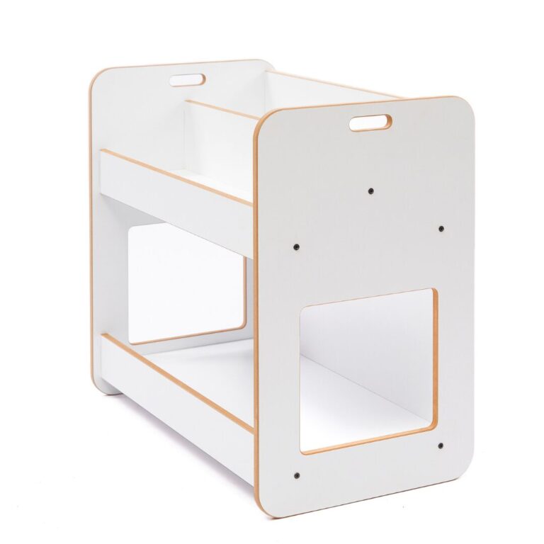 Bibliothèque Porte-Livres Dove 2 Niveaux Blanc - Design Scandinave avec Poignées Transport - Rangement Chambre Enfant Cozy Kids | Mobilier Organisation Bois Naturel