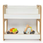 Bibliothèque Porte-Livres Dove 2 Niveaux - Bois Naturel et Blanc avec Poignées de Transport Montessori - Rangement Chambre Enfant Cozy Kids | Mobilier Organisation Bois Naturel