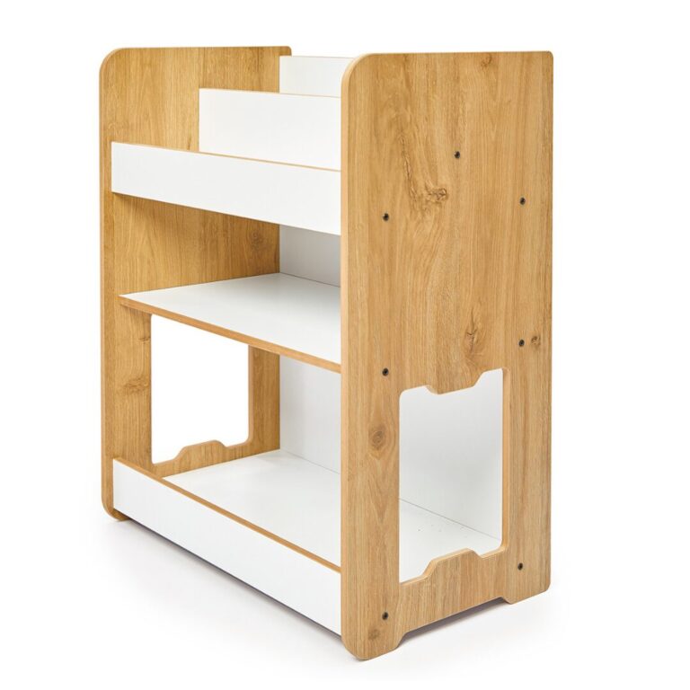 Bibliothèque Seagull 3 Niveaux Moyenne - Bois Naturel et Blanc pour Enfant 4-6 ans - Rangement Chambre Enfant Cozy Kids | Mobilier Organisation Bois Naturel