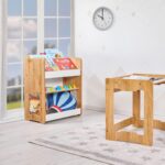 Bibliothèque Seagull 3 Niveaux Moyenne - Bois Naturel et Blanc pour Enfant 4-6 ans - Rangement Chambre Enfant Cozy Kids | Mobilier Organisation Bois Naturel