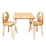Ensemble Table et 2 Chaises Cerf en Bois Naturel | Design Bois de Cerf - Table et Chaise Enfant Montessori Cozy Kids | Mobilier Bois Naturel