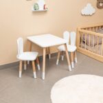 Ensemble Table et 2 Chaises Lapin Blanc en Bois Naturel | Montessori - Table et Chaise Enfant Montessori Cozy Kids | Mobilier Bois Naturel