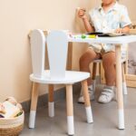 Ensemble Table et 2 Chaises Lapin Blanc en Bois Naturel | Montessori - Table et Chaise Enfant Montessori Cozy Kids | Mobilier Bois Naturel
