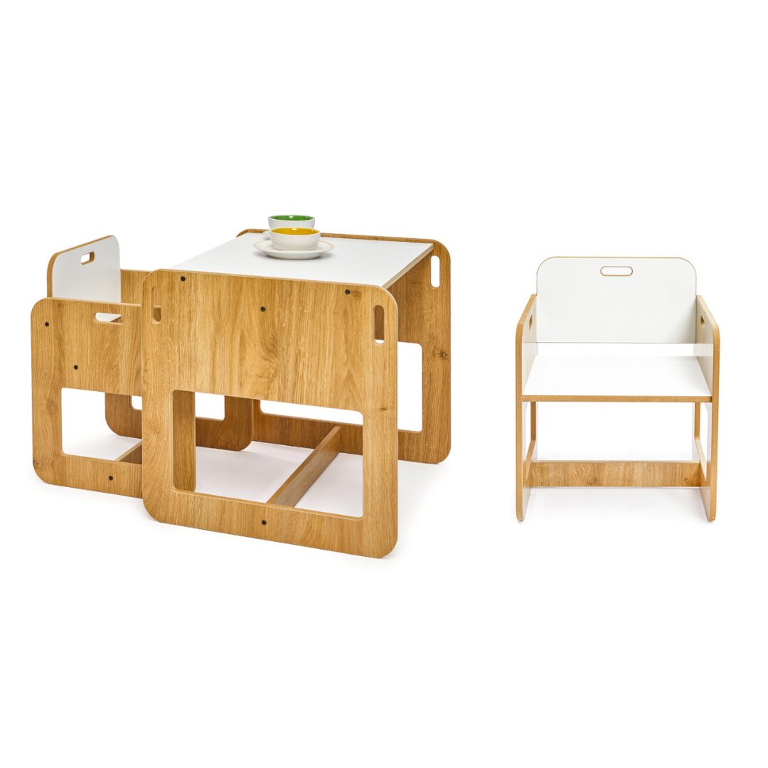 Ensemble Table et 2 Chaises Enfant en Bois Naturel et Blanc – Set Montessori Dove 2-4 Ans - Table et Chaise Enfant Montessori Cozy Kids | Mobilier Bois Naturel