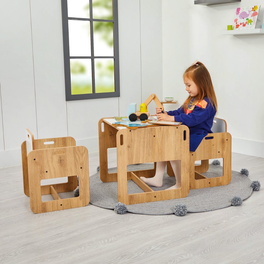 Ensemble Table et 2 Chaises Enfant en Bois Naturel et Blanc – Set Montessori Dove 2-4 Ans - Table et Chaise Enfant Montessori Cozy Kids | Mobilier Bois Naturel