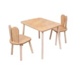 Ensemble Table et 2 Chaises Lapin en Bois Naturel | Design Bunny - Table et Chaise Enfant Montessori Cozy Kids | Mobilier Bois Naturel