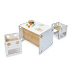 Ensemble Table et 2 Chaises Multifonctions en Bois Blanc et Naturel – Set Goldfinch Évolutif 0-6 Ans - Table et Chaise Enfant Montessori Cozy Kids | Mobilier Bois Naturel