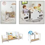 Ensemble Table et 2 Chaises Multifonctions en Bois Blanc et Naturel – Set Goldfinch Évolutif 0-6 Ans - Table et Chaise Enfant Montessori Cozy Kids | Mobilier Bois Naturel