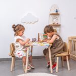 Ensemble Table et 2 Chaises Oreilles Chien en Bois Naturel | Design Puppy - Table et Chaise Enfant Montessori Cozy Kids | Mobilier Bois Naturel