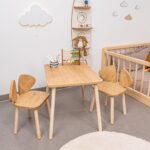 Ensemble Table et 2 Chaises Oreilles Chien en Bois Naturel | Design Puppy - Table et Chaise Enfant Montessori Cozy Kids | Mobilier Bois Naturel