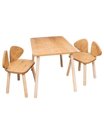 Ensemble Table et 2 Chaises Oreilles Chien en Bois Naturel | Design Puppy - Table et Chaise Enfant Montessori Cozy Kids | Mobilier Bois Naturel