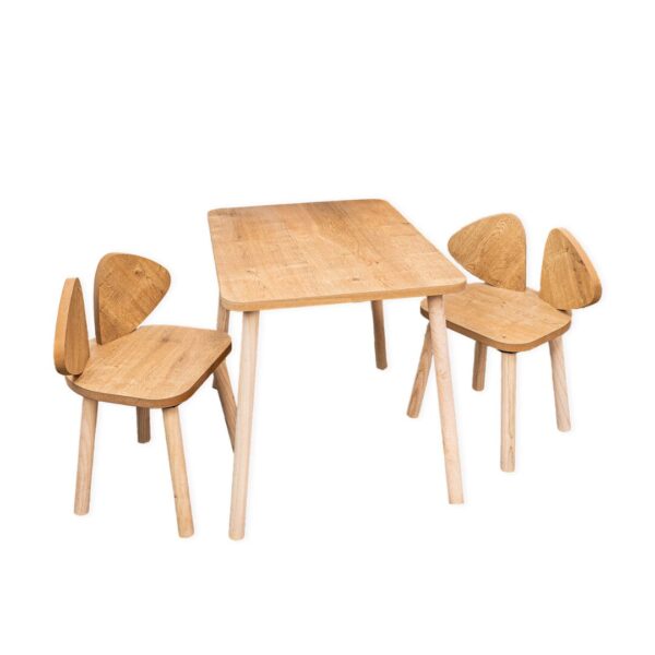 Ensemble Table et 2 Chaises Oreilles Chien en Bois Naturel | Design Puppy - Table et Chaise Enfant Montessori Cozy Kids | Mobilier Bois Naturel