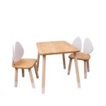 Ensemble Table et 2 Chaises Oreilles Lapin en Bois Naturel | Design Bunny - Table et Chaise Enfant Montessori Cozy Kids | Mobilier Bois Naturel