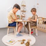 Ensemble Table et 2 Chaises Oreilles Lapin en Bois Naturel | Design Bunny - Table et Chaise Enfant Montessori Cozy Kids | Mobilier Bois Naturel