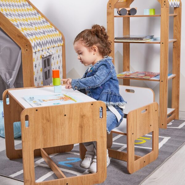 Ensemble Table et Chaise Enfant en Bois Naturel et Blanc – Set Montessori Dove 2-4 Ans - Table et Chaise Enfant Montessori Cozy Kids | Mobilier Bois Naturel