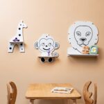 Étagère Murale Enfant 3 Animaux Safari - Lion Singe Girafe en Bois Naturel - Rangement Chambre Enfant Cozy Kids | Mobilier Organisation Bois Naturel