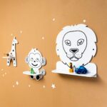Étagère Murale Enfant 3 Animaux Safari - Lion Singe Girafe en Bois Naturel - Rangement Chambre Enfant Cozy Kids | Mobilier Organisation Bois Naturel