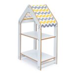 Étagère Maison 2 Niveaux Blanc - Bibliothèque Montessori avec Toit Chevron Jaune et Blanc - Rangement Chambre Enfant Cozy Kids | Mobilier Organisation Bois Naturel
