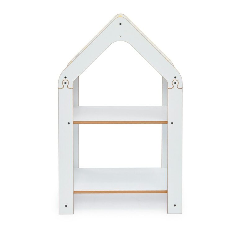 Étagère Maison 2 Niveaux Blanc - Bibliothèque Montessori avec Toit Chevron Jaune et Blanc - Rangement Chambre Enfant Cozy Kids | Mobilier Organisation Bois Naturel