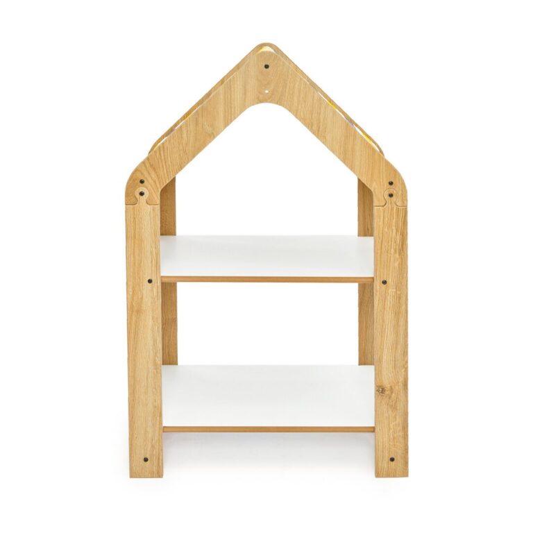 Étagère Maison 2 Niveaux en Bois Naturel - Bibliothèque Montessori Enfant avec Toit Textile - Rangement Chambre Enfant Cozy Kids | Mobilier Organisation Bois Naturel