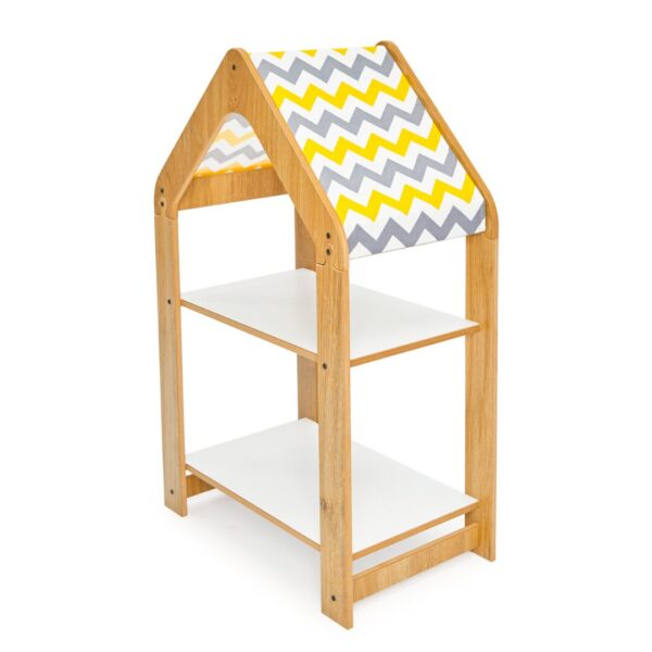 Étagère Maison 2 Niveaux en Bois Naturel - Bibliothèque Montessori Enfant avec Toit Textile - Rangement Chambre Enfant Cozy Kids | Mobilier Organisation Bois Naturel