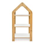 Étagère Maison 3 Niveaux Bois Naturel et Blanc - Bibliothèque Haute Montessori avec Toit Chevron Jaune - Rangement Chambre Enfant Cozy Kids | Mobilier Organisation Bois Naturel