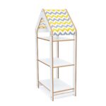 Étagère Maison Haute 3 Niveaux Blanche - Bibliothèque Montessori 100cm avec Toit Chevron Jaune - Rangement Chambre Enfant Cozy Kids | Mobilier Organisation Bois Naturel