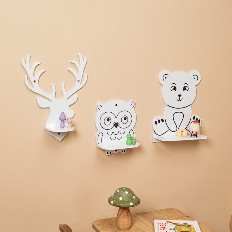 Étagère Murale Enfant 3 Animaux Forêt - Ours Hibou Cerf en Bois Naturel - Rangement Chambre Enfant Cozy Kids | Mobilier Organisation Bois Naturel
