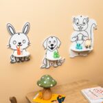 Étagère Murale Enfant 3 Animaux Mignons - Lapin Chien Écureuil en Bois Naturel - Rangement Chambre Enfant Cozy Kids | Mobilier Organisation Bois Naturel