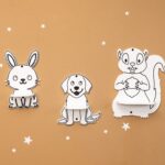 Étagère Murale Enfant 3 Animaux Mignons - Lapin Chien Écureuil en Bois Naturel - Rangement Chambre Enfant Cozy Kids | Mobilier Organisation Bois Naturel