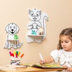 Étagère Murale Enfant 3 Animaux Mignons - Lapin Chien Écureuil en Bois Naturel - Rangement Chambre Enfant Cozy Kids | Mobilier Organisation Bois Naturel