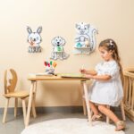 Étagère Murale Enfant 3 Animaux Mignons - Lapin Chien Écureuil en Bois Naturel - Rangement Chambre Enfant Cozy Kids | Mobilier Organisation Bois Naturel