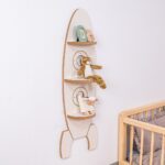 Étagère Murale Fusée en Bois Blanc et Naturel | 3 Étagères - Rangement Chambre Enfant Cozy Kids | Mobilier Organisation Bois Naturel