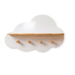 Étagère Murale Nuage avec 4 Patères en Bois | 2-en-1 Rangement & Accrochage - Rangement Chambre Enfant Cozy Kids | Mobilier Organisation Bois Naturel