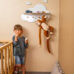 Étagère Murale Nuage avec 4 Patères en Bois | 2-en-1 Rangement & Accrochage - Rangement Chambre Enfant Cozy Kids | Mobilier Organisation Bois Naturel