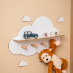 Étagère Murale Nuage avec 4 Patères en Bois | 2-en-1 Rangement & Accrochage - Rangement Chambre Enfant Cozy Kids | Mobilier Organisation Bois Naturel