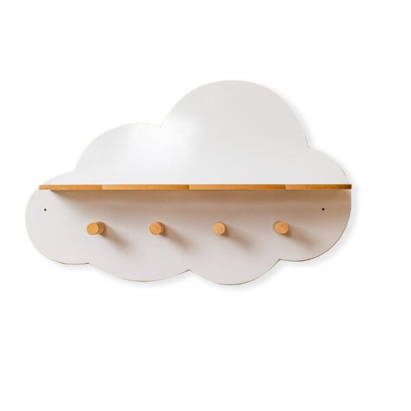 Étagère Murale Nuage avec 4 Patères en Bois | 2-en-1 Rangement & Accrochage - Rangement Chambre Enfant Cozy Kids | Mobilier Organisation Bois Naturel