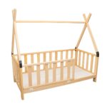 Lit Montessori Cabane Tipi en Bois Naturel avec Barrières - Lit Montessori Cabane Tipi Cozy Kids | Chambre Enfant Bois Naturel