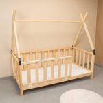 Lit Montessori Cabane Tipi en Bois Naturel avec Barrières - Lit Montessori Cabane Tipi Cozy Kids | Chambre Enfant Bois Naturel