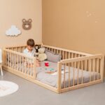 Lit Montessori Évolutif en Bois de Hêtre Naturel avec Barrière Amovible - Lit Montessori Cabane Tipi Cozy Kids | Chambre Enfant Bois Naturel