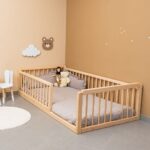 Lit Montessori Évolutif en Bois de Hêtre Naturel avec Barrière Amovible - Lit Montessori Cabane Tipi Cozy Kids | Chambre Enfant Bois Naturel