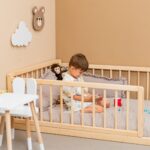 Lit Montessori Évolutif en Bois de Hêtre Naturel avec Barrière Amovible - Lit Montessori Cabane Tipi Cozy Kids | Chambre Enfant Bois Naturel