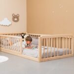 Lit Montessori Évolutif en Bois de Hêtre Naturel avec Barrière Amovible - Lit Montessori Cabane Tipi Cozy Kids | Chambre Enfant Bois Naturel