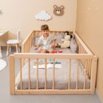 Lit Montessori Évolutif en Bois de Hêtre Naturel avec Barrière Amovible - Lit Montessori Cabane Tipi Cozy Kids | Chambre Enfant Bois Naturel