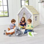 Maison de Jeu Enfant en Bois Blanc avec Tente Tissu - Cabane Montessori Jaune et Gris - Lit Cabane Tipi Enfant Cozy Kids | Chambre Montessori Bois Naturel